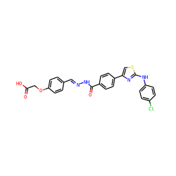 O=C(O)COc1ccc(/C=N/NC(=O)c2ccc(-c3csc(Nc4ccc(Cl)cc4)n3)cc2)cc1 ZINC000009059347