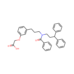 O=C(O)COc1cccc(CCCN(CCC(c2ccccc2)c2ccccc2)C(=O)c2ccccc2)c1 ZINC000073222493