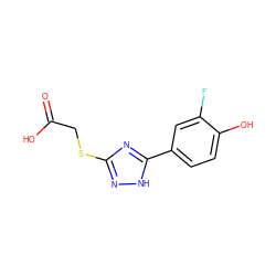 O=C(O)CSc1n[nH]c(-c2ccc(O)c(F)c2)n1 ZINC000653615118