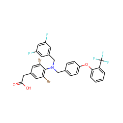 O=C(O)Cc1cc(Br)c(N(Cc2ccc(Oc3ccccc3C(F)(F)F)cc2)Cc2cc(F)cc(F)c2)c(Br)c1 ZINC000084741782