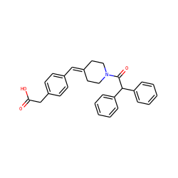 O=C(O)Cc1ccc(C=C2CCN(C(=O)C(c3ccccc3)c3ccccc3)CC2)cc1 ZINC000013475213