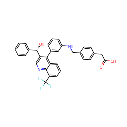 O=C(O)Cc1ccc(CNc2cccc(-c3c([C@@H](O)c4ccccc4)cnc4c(C(F)(F)F)cccc34)c2)cc1 ZINC000014972517