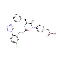 O=C(O)Cc1ccc(NC(=O)[C@H](Cc2ccccc2)NC(=O)/C=C/c2cc(Cl)ccc2-n2cnnn2)cc1 ZINC000201540804