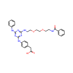 O=C(O)Cc1ccc(Nc2nc(NCCOCCOCCNC(=O)c3ccccc3)nc(Nc3ccccc3)n2)cc1 ZINC000215803490