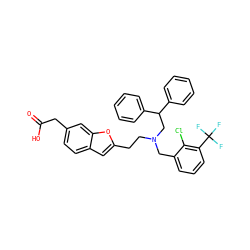 O=C(O)Cc1ccc2cc(CCN(Cc3cccc(C(F)(F)F)c3Cl)CC(c3ccccc3)c3ccccc3)oc2c1 ZINC000049723272