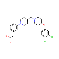 O=C(O)Cc1cccc(N2CCC(CN3CCC(Oc4ccc(Cl)c(Cl)c4)CC3)CC2)c1 ZINC000011686606