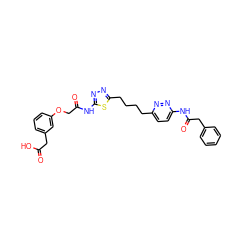 O=C(O)Cc1cccc(OCC(=O)Nc2nnc(CCCCc3ccc(NC(=O)Cc4ccccc4)nn3)s2)c1 ZINC000169698655