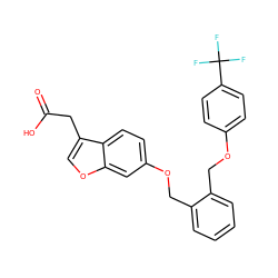 O=C(O)Cc1coc2cc(OCc3ccccc3COc3ccc(C(F)(F)F)cc3)ccc12 ZINC000028822715