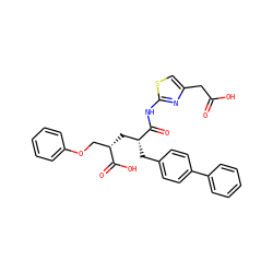 O=C(O)Cc1csc(NC(=O)[C@H](Cc2ccc(-c3ccccc3)cc2)C[C@@H](COc2ccccc2)C(=O)O)n1 ZINC000029306504