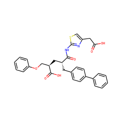 O=C(O)Cc1csc(NC(=O)[C@H](Cc2ccc(-c3ccccc3)cc2)C[C@H](COc2ccccc2)C(=O)O)n1 ZINC000029307247