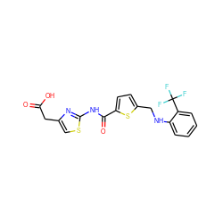 O=C(O)Cc1csc(NC(=O)c2ccc(CNc3ccccc3C(F)(F)F)s2)n1 ZINC000149594796