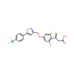 O=C(O)Cc1csc2cc(OCc3cc(-c4ccc(C(F)(F)F)cc4)on3)cc(Cl)c12 ZINC000028822710