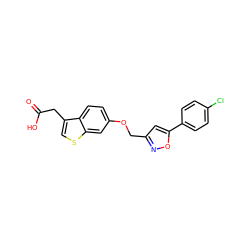 O=C(O)Cc1csc2cc(OCc3cc(-c4ccc(Cl)cc4)on3)ccc12 ZINC000028822682