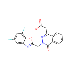 O=C(O)Cc1nn(Cc2nc3cc(F)cc(F)c3o2)c(=O)c2ccccc12 ZINC000013448970