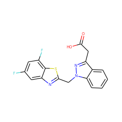 O=C(O)Cc1nn(Cc2nc3cc(F)cc(F)c3s2)c2ccccc12 ZINC000013650632