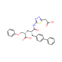 O=C(O)Cc1nnc(NC(=O)[C@H](Cc2ccc(-c3ccccc3)cc2)C[C@@H](COc2ccccc2)C(=O)O)s1 ZINC000029253939