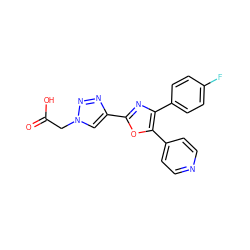 O=C(O)Cn1cc(-c2nc(-c3ccc(F)cc3)c(-c3ccncc3)o2)nn1 ZINC000103258488