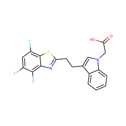 O=C(O)Cn1cc(CCc2nc3c(F)c(F)cc(F)c3s2)c2ccccc21 ZINC000003814352