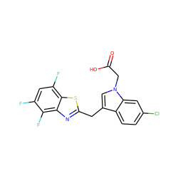 O=C(O)Cn1cc(Cc2nc3c(F)c(F)cc(F)c3s2)c2ccc(Cl)cc21 ZINC000011536228