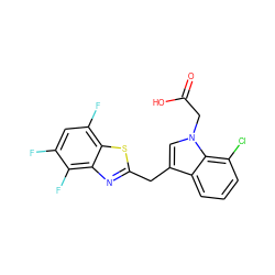 O=C(O)Cn1cc(Cc2nc3c(F)c(F)cc(F)c3s2)c2cccc(Cl)c21 ZINC000011536224