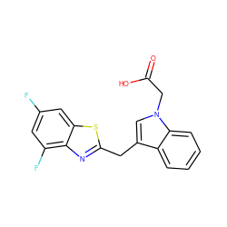 O=C(O)Cn1cc(Cc2nc3c(F)cc(F)cc3s2)c2ccccc21 ZINC000011536233