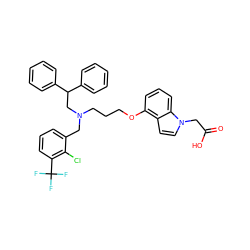 O=C(O)Cn1ccc2c(OCCCN(Cc3cccc(C(F)(F)F)c3Cl)CC(c3ccccc3)c3ccccc3)cccc21 ZINC000039716198