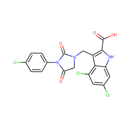 O=C(O)c1[nH]c2cc(Cl)cc(Cl)c2c1CN1CC(=O)N(c2ccc(Cl)cc2)C1=O ZINC000013492835