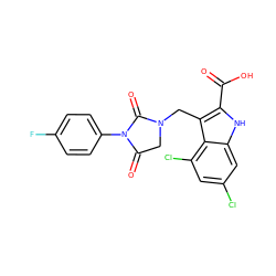 O=C(O)c1[nH]c2cc(Cl)cc(Cl)c2c1CN1CC(=O)N(c2ccc(F)cc2)C1=O ZINC000013492838