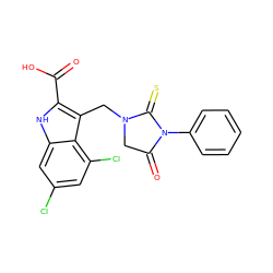 O=C(O)c1[nH]c2cc(Cl)cc(Cl)c2c1CN1CC(=O)N(c2ccccc2)C1=S ZINC000013492847