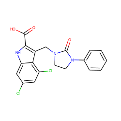 O=C(O)c1[nH]c2cc(Cl)cc(Cl)c2c1CN1CCN(c2ccccc2)C1=O ZINC000013492831