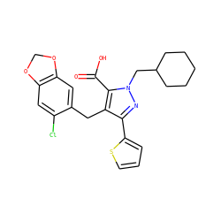 O=C(O)c1c(Cc2cc3c(cc2Cl)OCO3)c(-c2cccs2)nn1CC1CCCCC1 ZINC000026575587