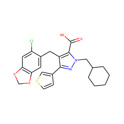 O=C(O)c1c(Cc2cc3c(cc2Cl)OCO3)c(-c2ccsc2)nn1CC1CCCCC1 ZINC000026575874