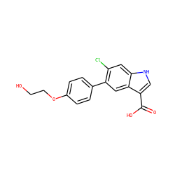 O=C(O)c1c[nH]c2cc(Cl)c(-c3ccc(OCCO)cc3)cc12 ZINC000205306187