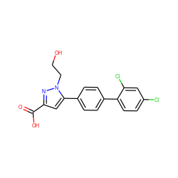 O=C(O)c1cc(-c2ccc(-c3ccc(Cl)cc3Cl)cc2)n(CCO)n1 ZINC000013534756