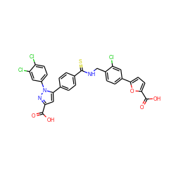 O=C(O)c1cc(-c2ccc(C(=S)NCc3ccc(-c4ccc(C(=O)O)o4)cc3Cl)cc2)n(-c2ccc(Cl)c(Cl)c2)n1 ZINC000299863699