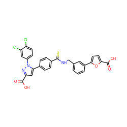 O=C(O)c1cc(-c2ccc(C(=S)NCc3cccc(-c4ccc(C(=O)O)o4)c3)cc2)n(-c2ccc(Cl)c(Cl)c2)n1 ZINC000299856249