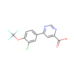 O=C(O)c1cc(-c2ccc(OC(F)(F)F)c(Cl)c2)ncn1 ZINC000206194651