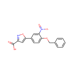 O=C(O)c1cc(-c2ccc(OCc3ccccc3)c([N+](=O)[O-])c2)on1 ZINC000049803582