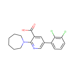 O=C(O)c1cc(-c2cccc(Cl)c2Cl)cnc1N1CCCCCC1 ZINC000045285337