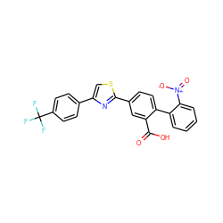 O=C(O)c1cc(-c2nc(-c3ccc(C(F)(F)F)cc3)cs2)ccc1-c1ccccc1[N+](=O)[O-] ZINC000204990480