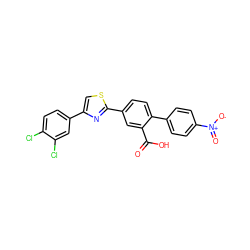 O=C(O)c1cc(-c2nc(-c3ccc(Cl)c(Cl)c3)cs2)ccc1-c1ccc([N+](=O)[O-])cc1 ZINC000205070094