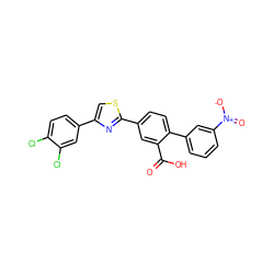 O=C(O)c1cc(-c2nc(-c3ccc(Cl)c(Cl)c3)cs2)ccc1-c1cccc([N+](=O)[O-])c1 ZINC000205070123