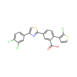 O=C(O)c1cc(-c2nc(-c3ccc(Cl)c(Cl)c3)cs2)ccc1-c1ccsc1Cl ZINC000219600332