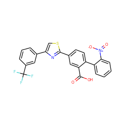 O=C(O)c1cc(-c2nc(-c3cccc(C(F)(F)F)c3)cs2)ccc1-c1ccccc1[N+](=O)[O-] ZINC000204983076