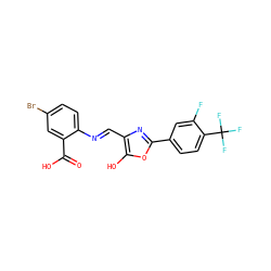 O=C(O)c1cc(Br)ccc1/N=C/c1nc(-c2ccc(C(F)(F)F)c(F)c2)oc1O ZINC000012421502