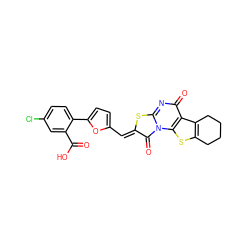 O=C(O)c1cc(Cl)ccc1-c1ccc(/C=c2\sc3nc(=O)c4c5c(sc4n3c2=O)CCCC5)o1 ZINC000033701288