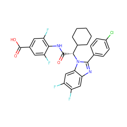 O=C(O)c1cc(F)c(NC(=O)[C@H](C2CCCCC2)n2c(-c3ccc(Cl)cc3)nc3cc(F)c(F)cc32)c(F)c1 ZINC000043206468