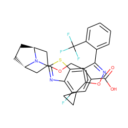 O=C(O)c1cc(F)c2nc(N3[C@H]4CC[C@H]3CC(OCc3c(-c5ccccc5C(F)(F)F)noc3C3CC3)C4)sc2c1 ZINC000202832127