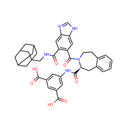 O=C(O)c1cc(NC(=O)[C@@H]2Cc3ccccc3CCN2C(=O)c2cc3[nH]cnc3cc2C(=O)NCC23CC4CC(CC(C4)C2)C3)cc(C(=O)O)c1 ZINC000028757209