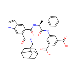 O=C(O)c1cc(NC(=O)[C@H](Cc2ccccc2)NC(=O)c2cc3cc[nH]c3cc2C(=O)NCC23CC4CC(CC(C4)C2)C3)cc(C(=O)O)c1 ZINC000003932534
